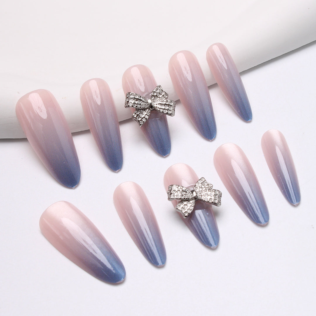 Elegant Stiletto Press-On Nails with Rhinestone Bows Bowlift