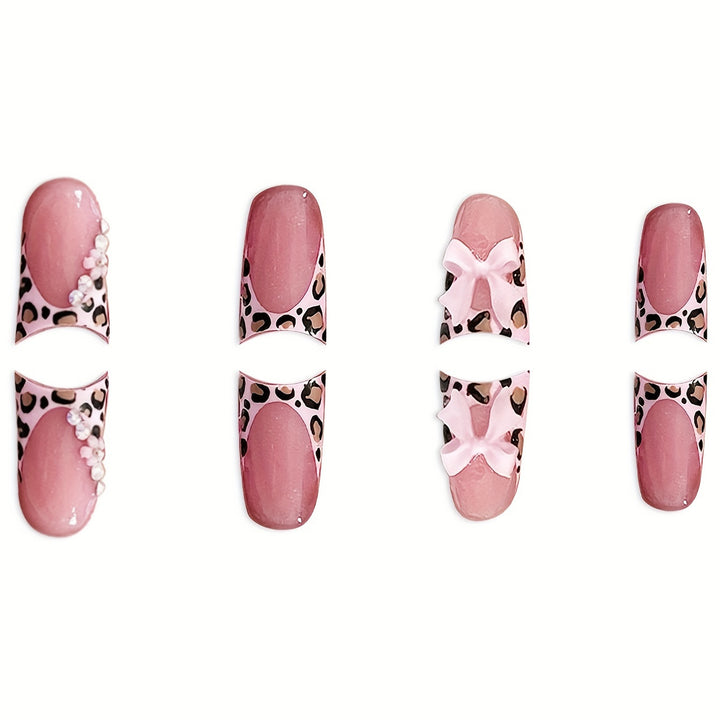 Glamorous Floral and Leopard Print Press-On Nail Art Bowlift