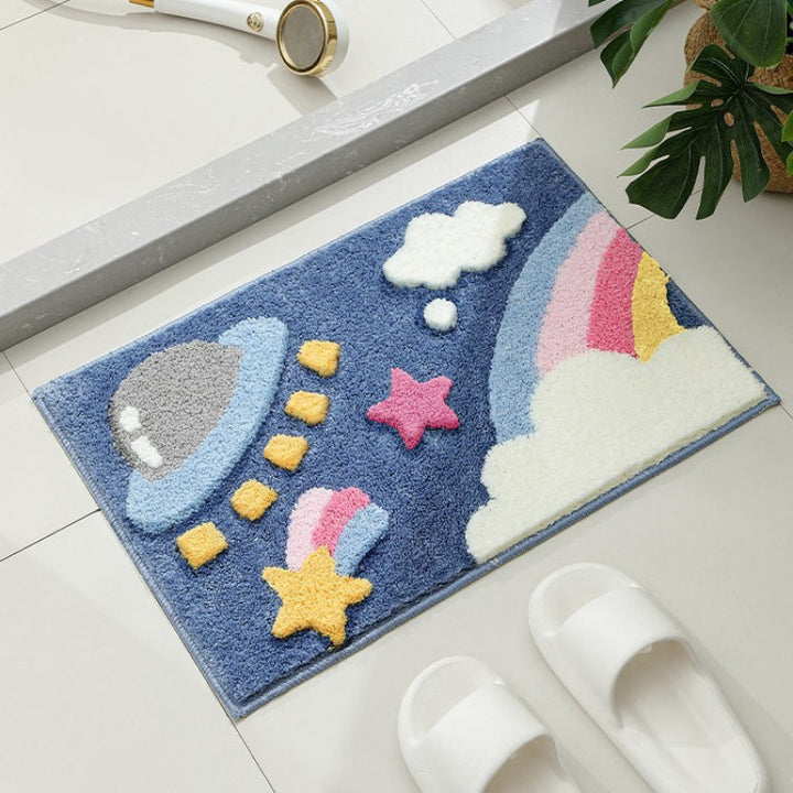 Playful Rocket-Themed Bath Mat