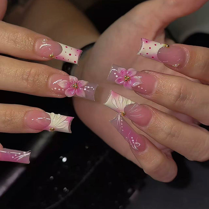 Artistic Floral and Polka Dot Press-On Nail Set Bowlift