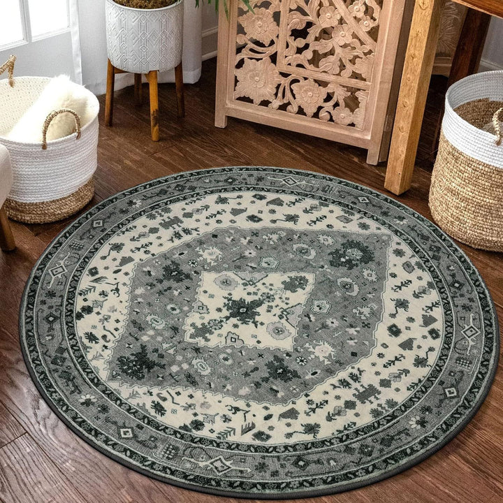 Round Vintage Floral Carpet