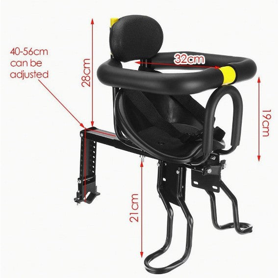 child bike seat with padded safety bar adjustable footrests and supportive reclining backrest Bowlift