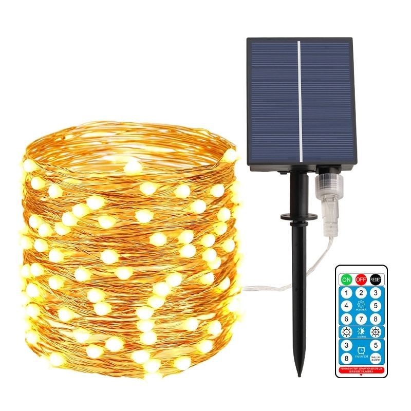 Outdoor Solar Waterproof Fairy String Lights With Dual Panel Stake And Memory Mode Bowlift