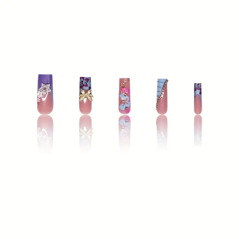 Artistic Floral-Embellished Press-On Nail Set Bowlift