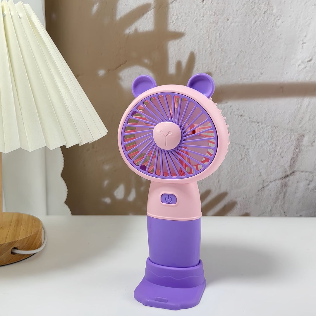 Ladies Portable Hand Fan with Animal Ears Bowlift
