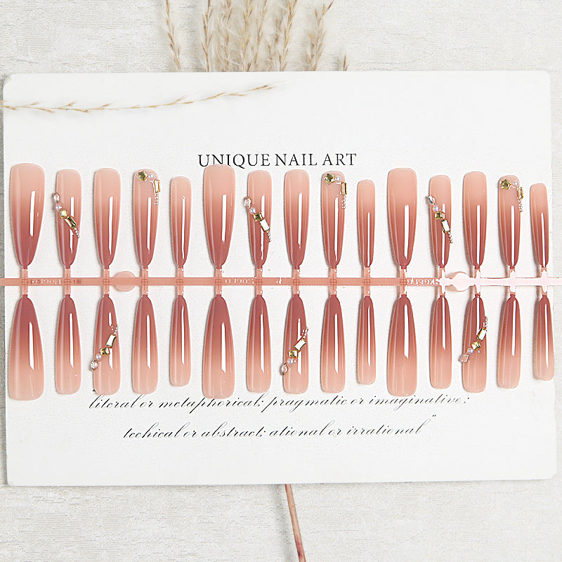 Artificial nail set with elegant ombre effect and glamorous embellishments Bowlift