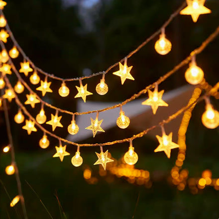 Warm White Star And Globe LED String Garland With Battery Pack And Weatherproof Bulbs Bowlift