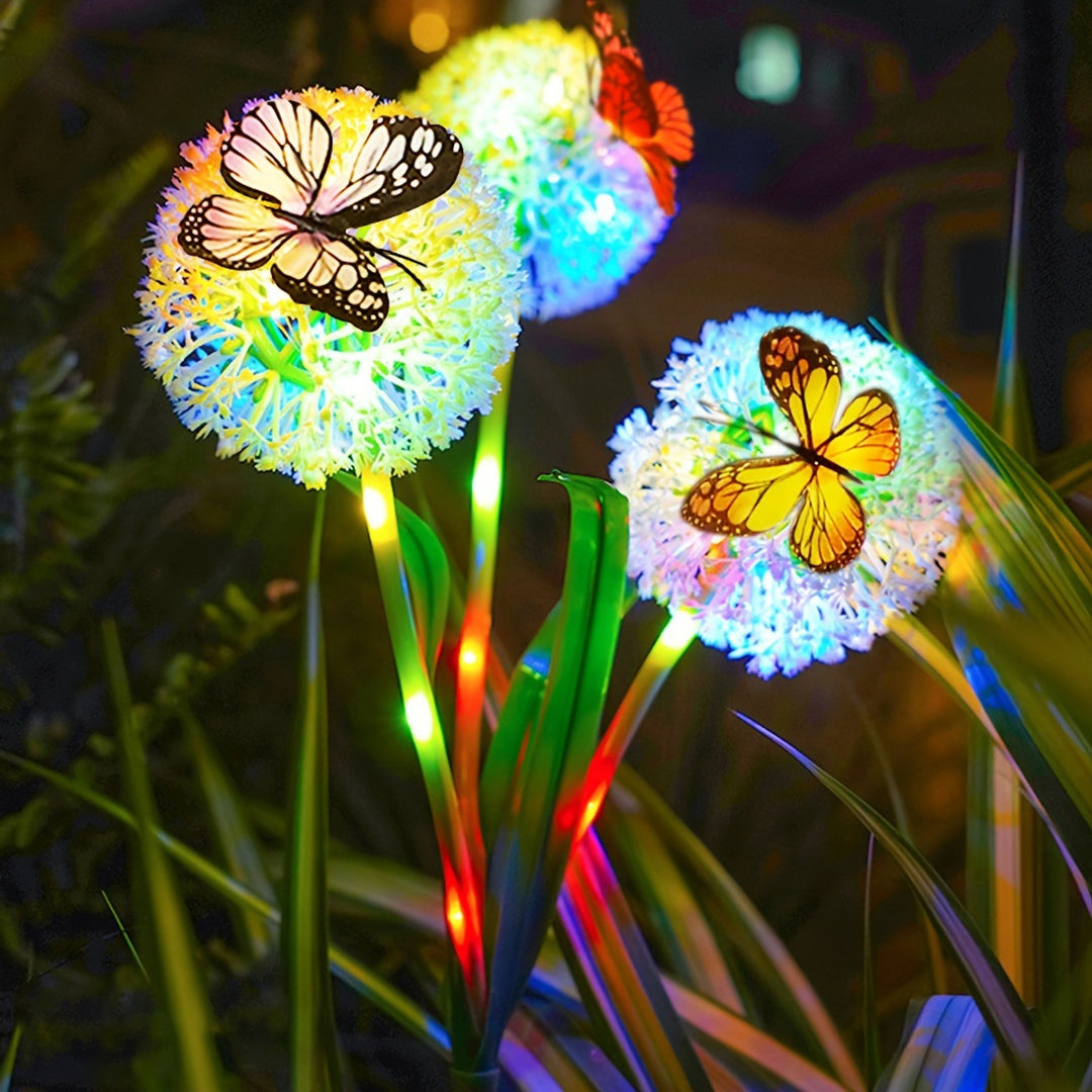 Solar Dandelion Orb Garden Stake Lights With Butterfly Accent And Dusk-To-Dawn Sensor Bowlift