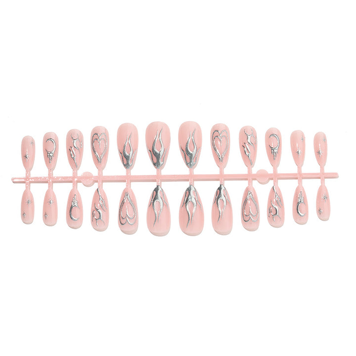 Decorative Press-On Nail Art Set with Metallic Flame Accents Bowlift