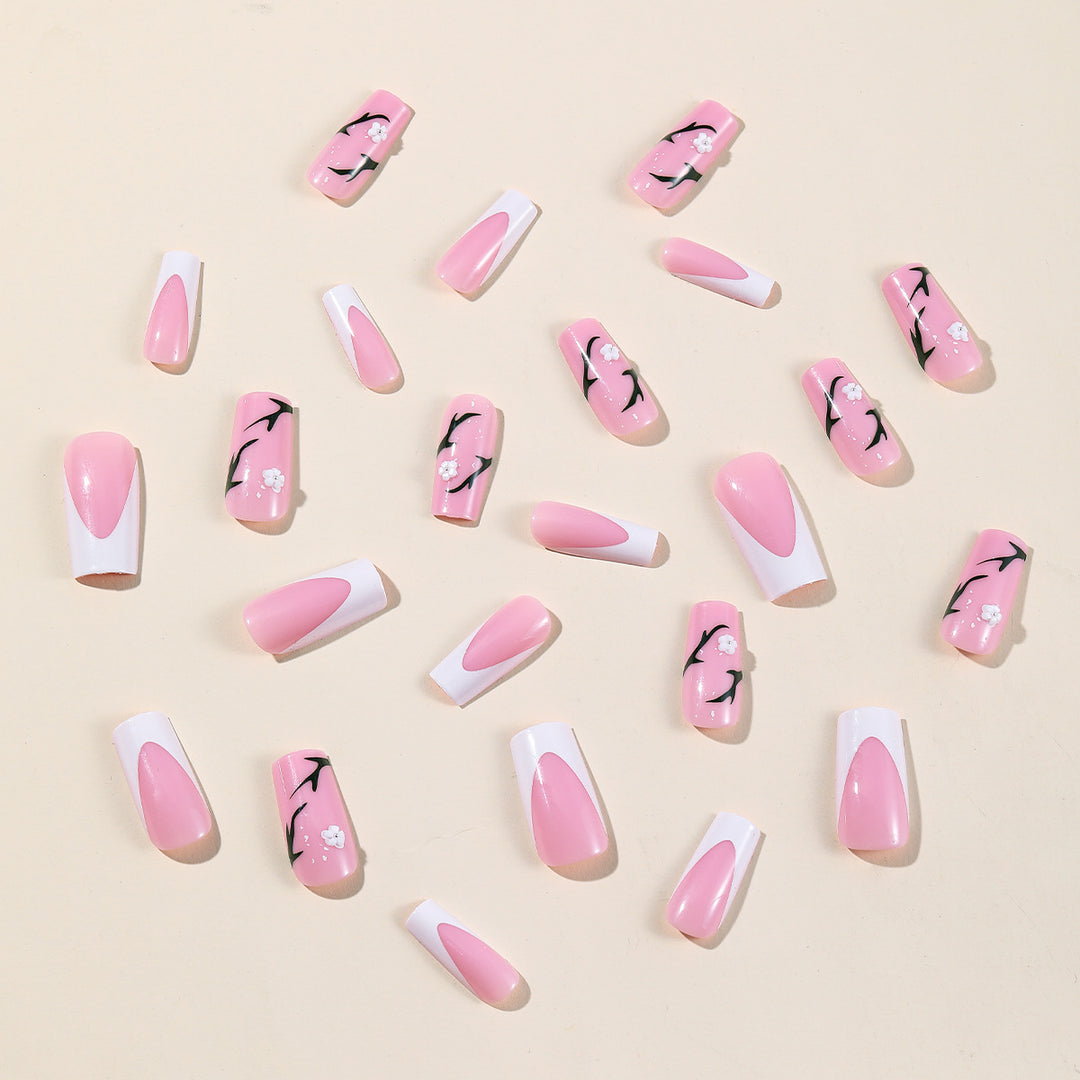 Artistic Floral Acrylic Nail Set Bowlift