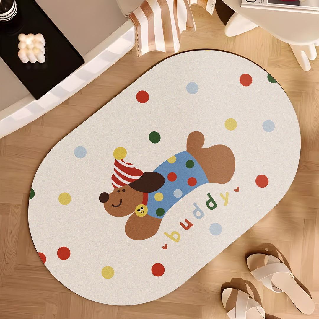 Playful Cartoon Dog-Themed Bath Mat Bowlift