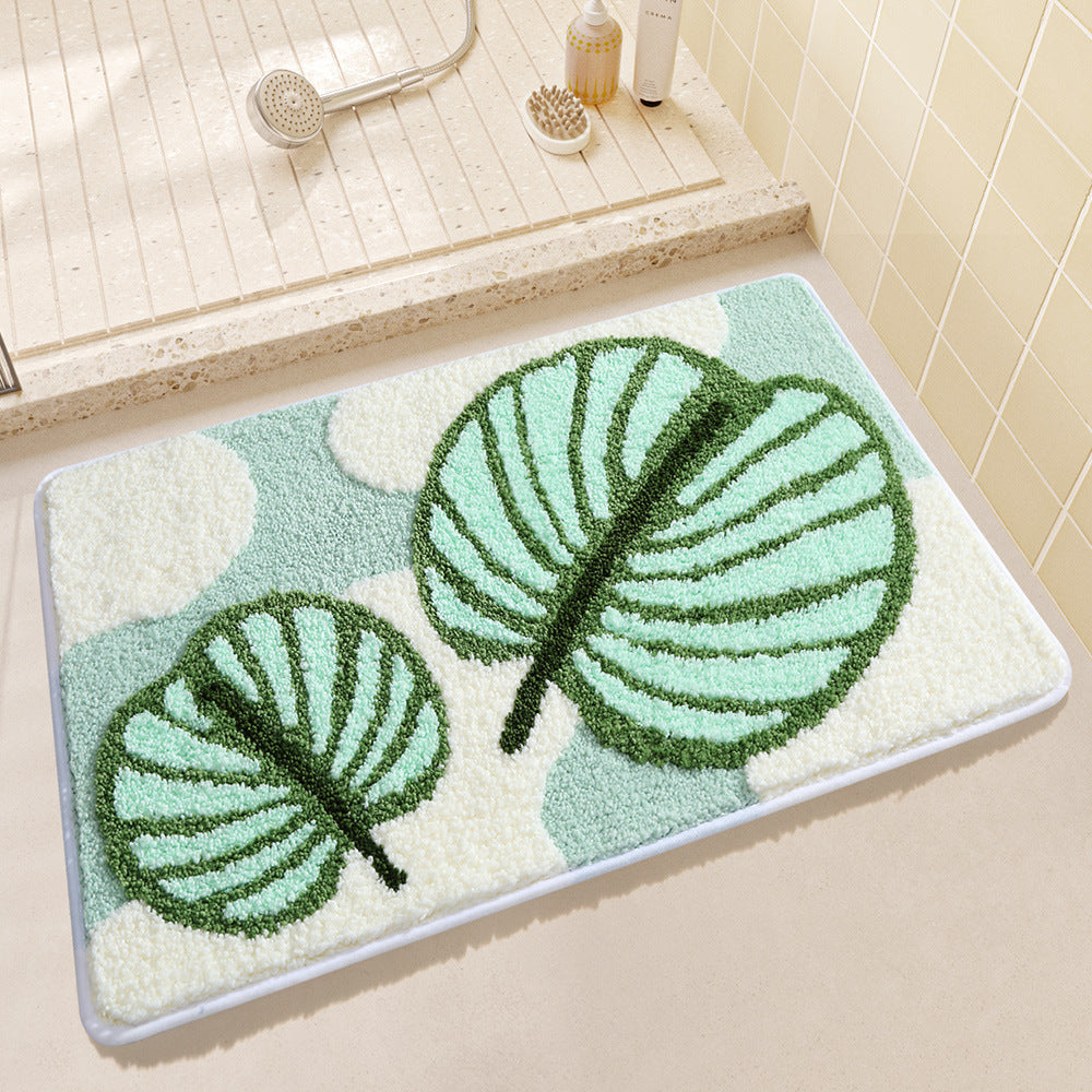 Unisex Leaf Design Plush Bathroom Mat Bowlift