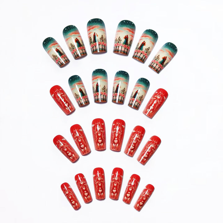 Artificial nails with Romantic Couple motif Bowlift