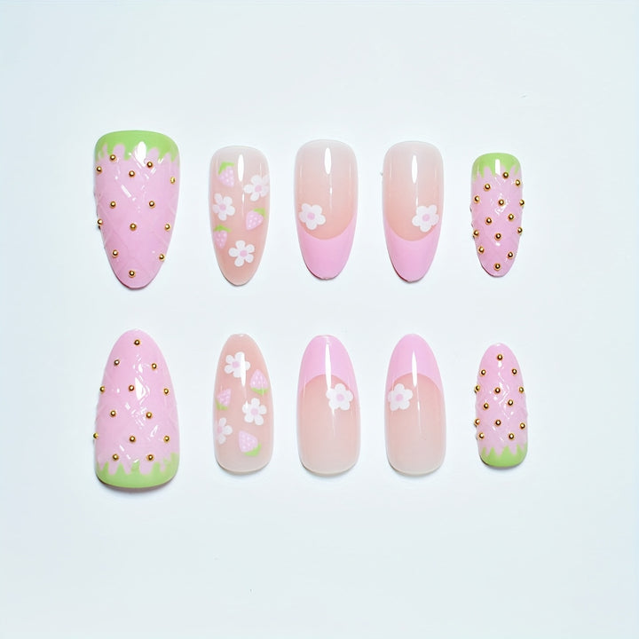 Creative Strawberry-Themed Press-On Nail Art Set Bowlift