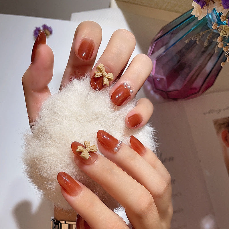 Elegant Floral-Accented Press-On Nails Bowlift
