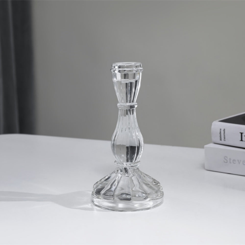 Ribbed Crystal-Style Glass Candlestick Holder Bowlift