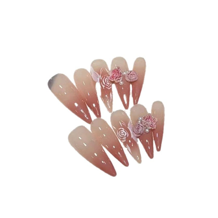 Elegant Floral Stiletto Press-On Nail Set Bowlift
