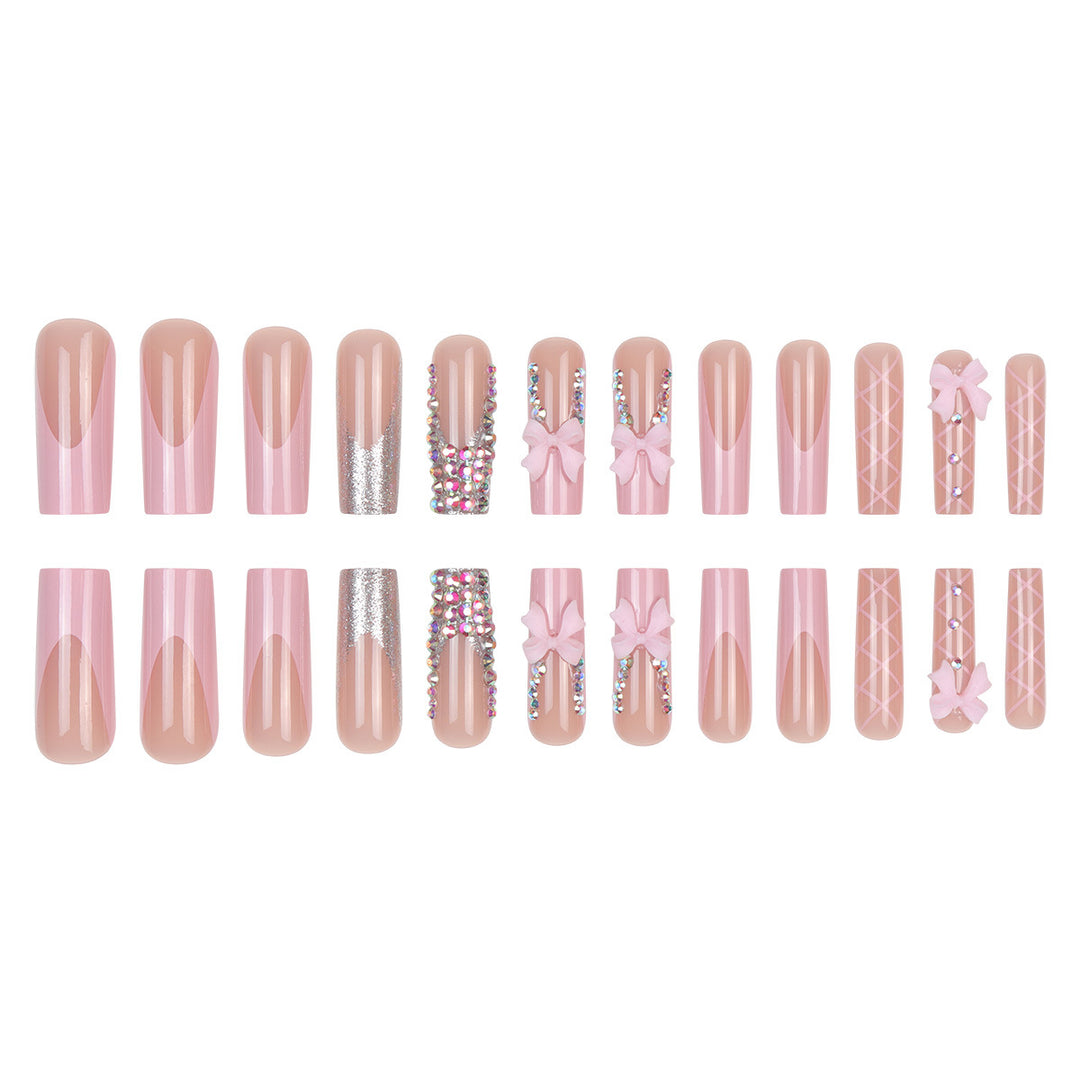 Decorative Rhinestone and Bow Long Press-On Nails Bowlift