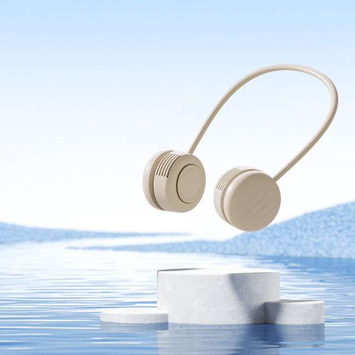 Cooling hands-free dual-head wearable neck fan with flexible gooseneck and USB-C recharge Bowlift