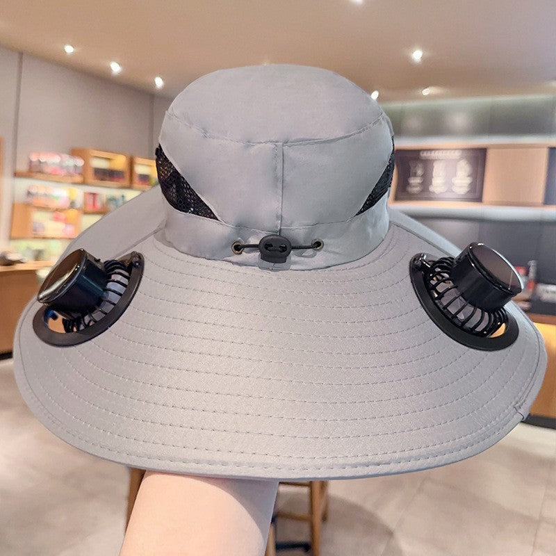 Sunscreen hat with dual USB fans, breathable mesh and adjustable chin strap Bowlift