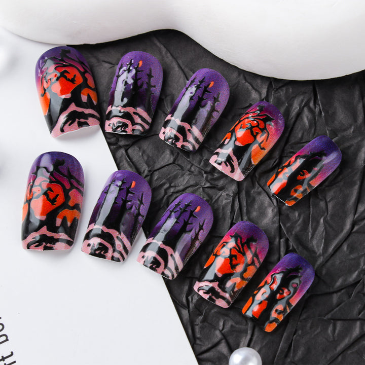 Spooky Night-Themed Gel Nail Art Bowlift