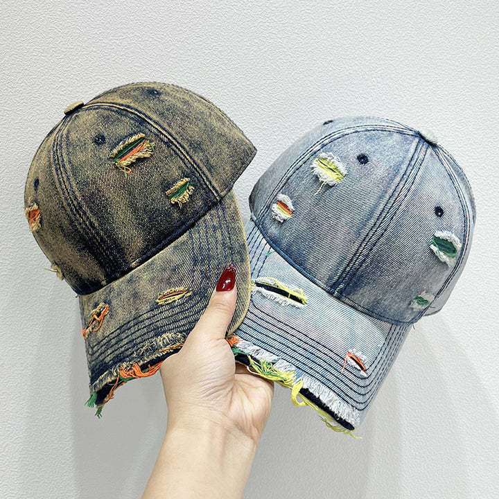 Women's Distressed Denim Baseball Cap Bowlift   1784084142
