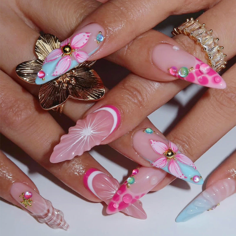 Artistic Press-On Nail Set with 3D Elements Bowlift