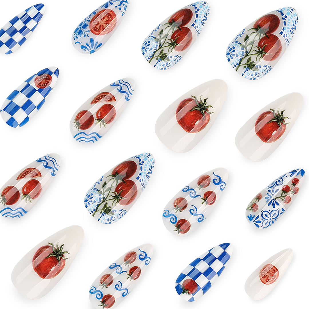 Artistic Stiletto Nails with Cheerful Tomato Design Bowlift