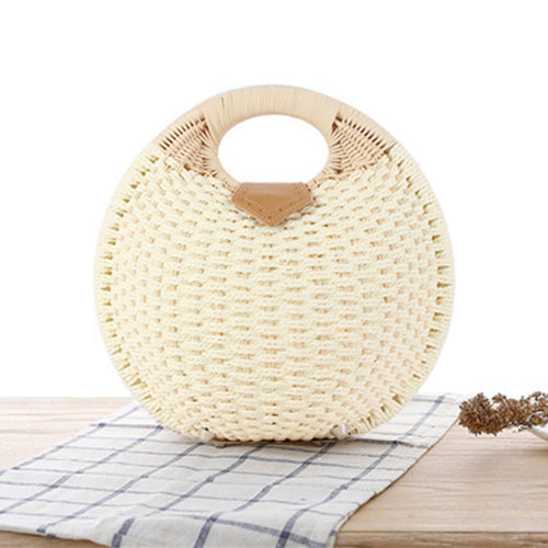Round straw bag with elegant leather handle Bowlift
