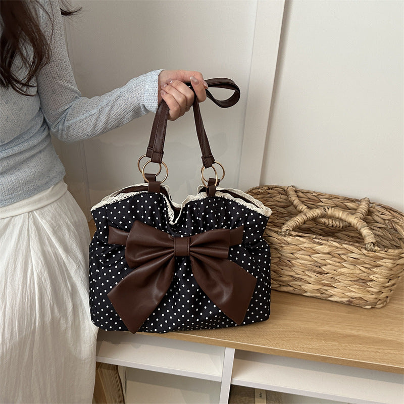 WoCharming Polka Dot Bow Tote Bag Bowlift