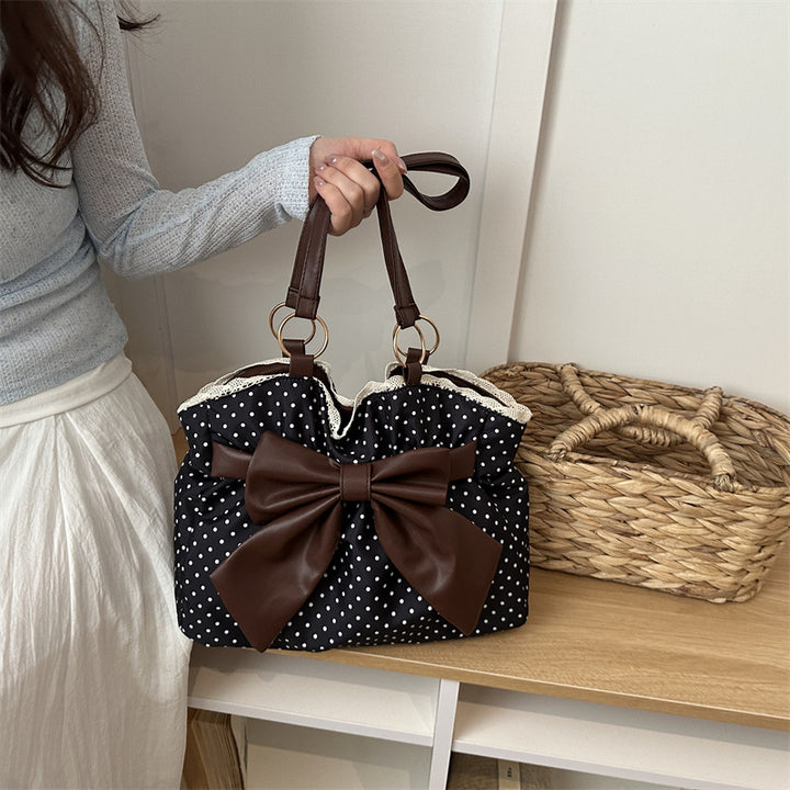 WoCharming Polka Dot Bow Tote Bag Bowlift
