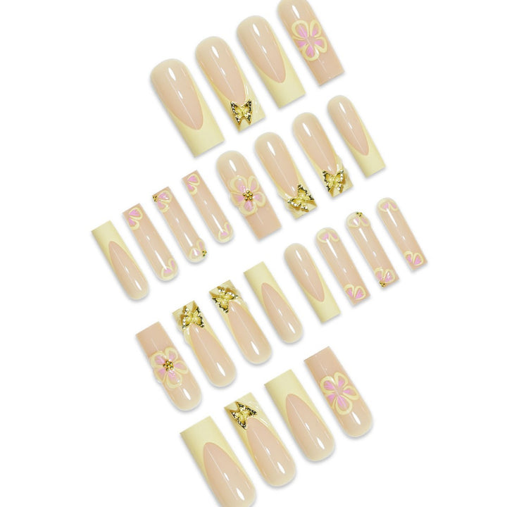 Artistic Floral Acrylic Press-On Nail Extensions Bowlift