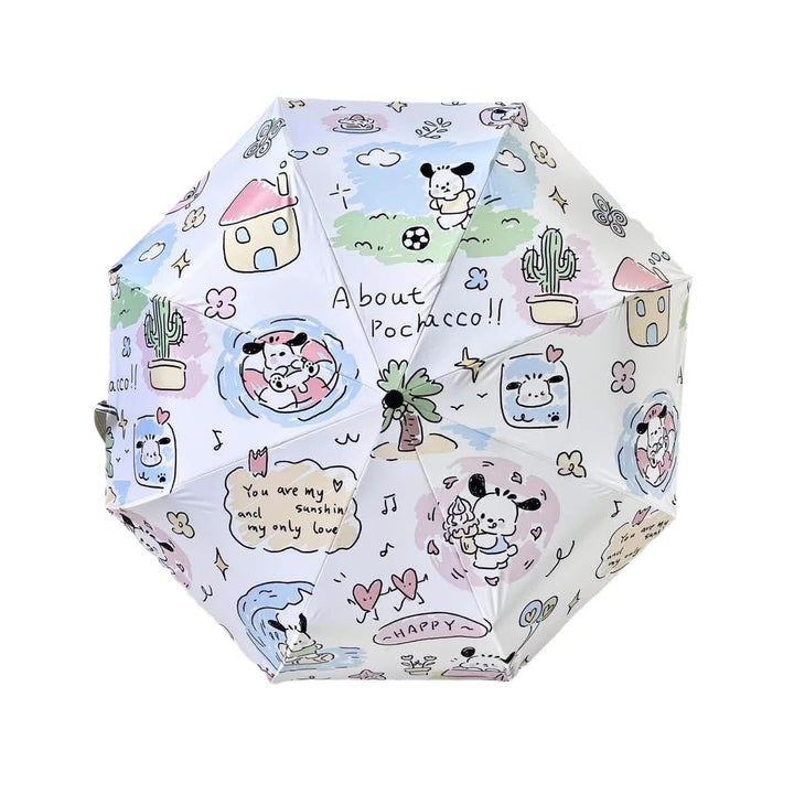 Ladies folding umbrella with playful Pochacco design Bowlift
