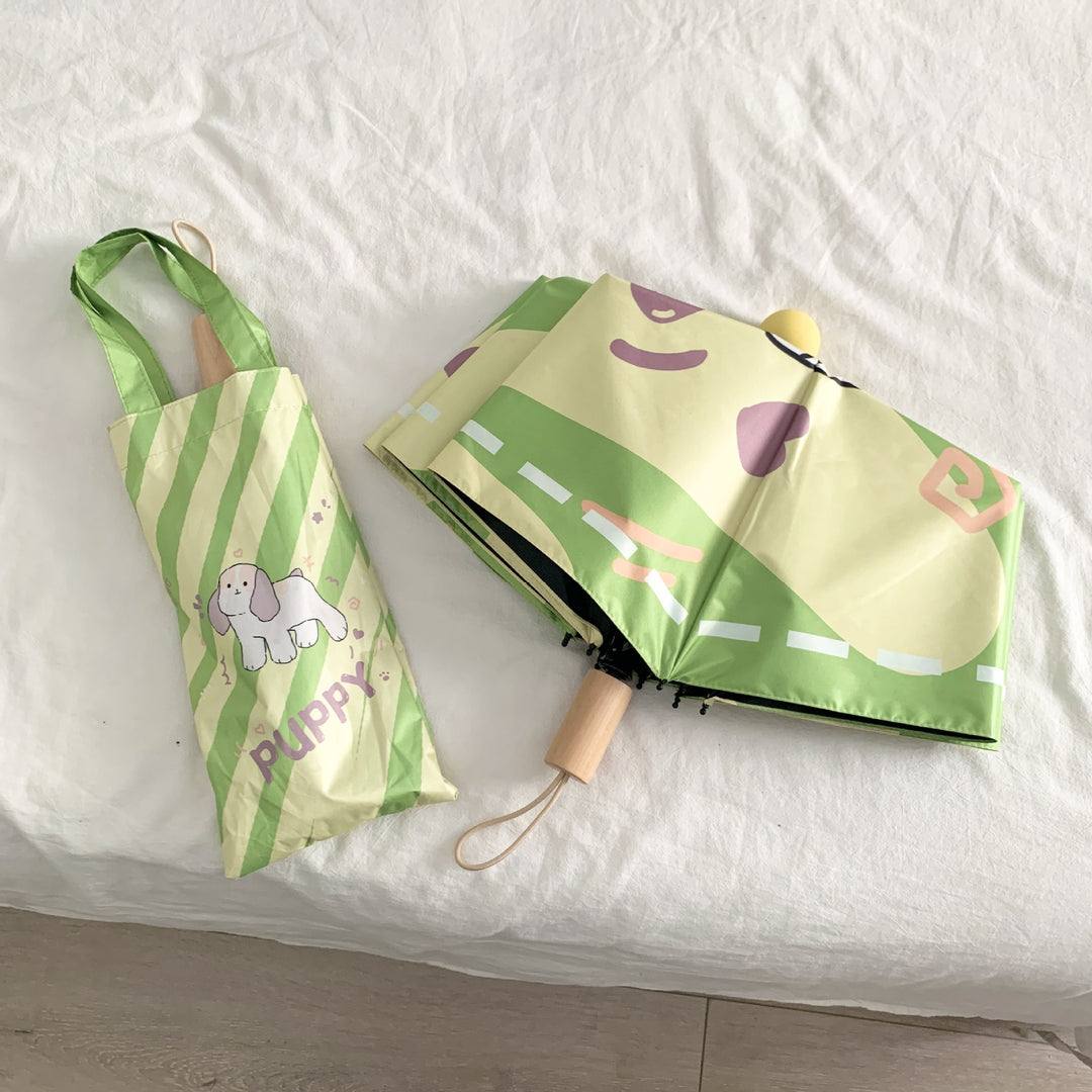 Ladies innovative folding umbrella with gentle leaf design and practical carrying pouch Bowlift