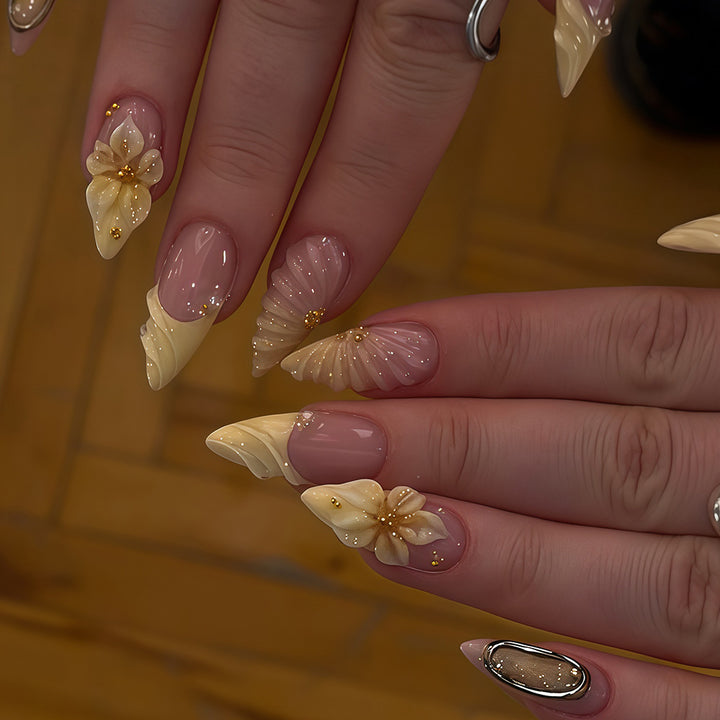 3D Floral Design Press-On Nail Set Bowlift