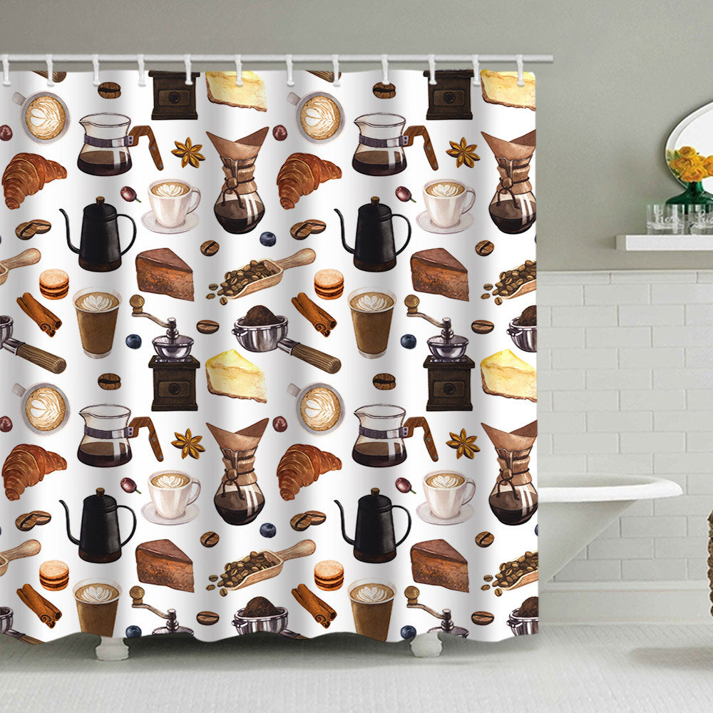 Coffee-Themed Shower Curtain Bowlift