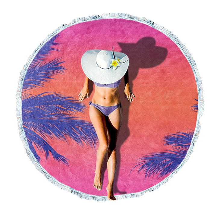 round beach towel with cheerful palm motif Bowlift