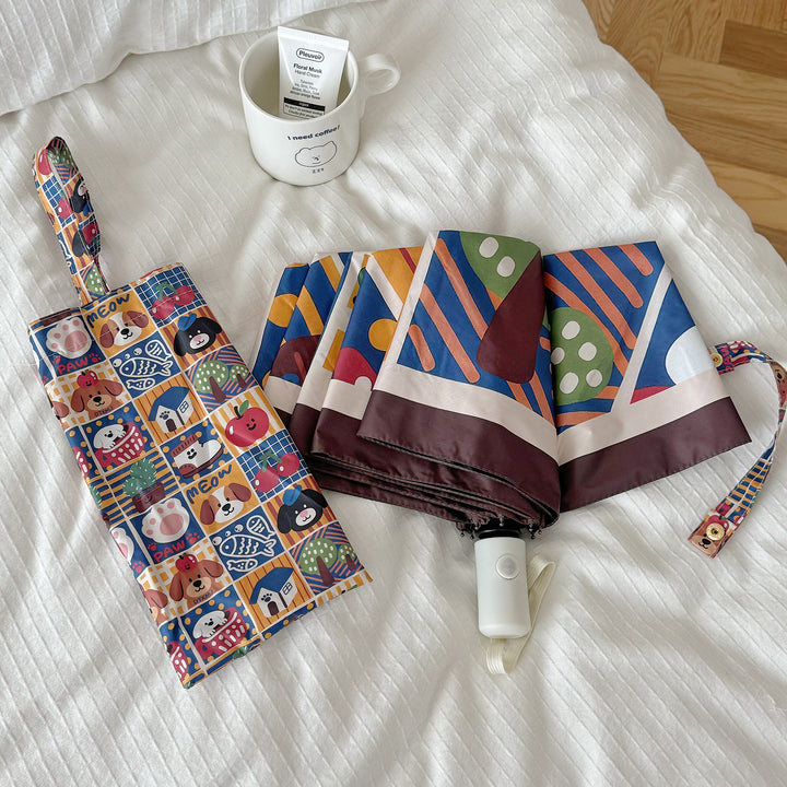 Ladies Foldable Umbrella with Playful Animal Designs Bowlift