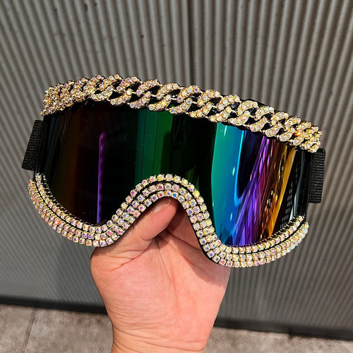 Women Ski Goggles with Glamorous Crystal Frame Bowlift