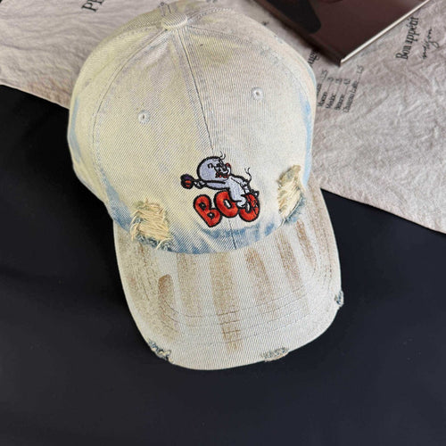 Women's Vintage-Inspired Distressed Embroidered Cap Bowlift