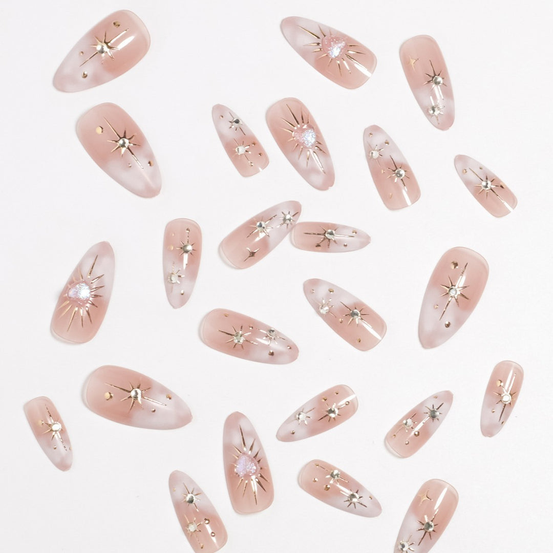 Artistic Star-Embellished Press-On Nail Set Bowlift