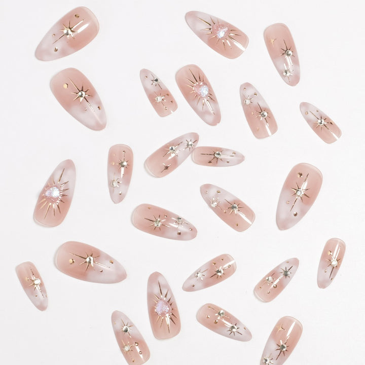 Artistic Star-Embellished Press-On Nail Set Bowlift