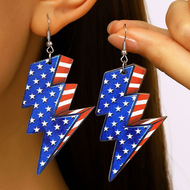 Women's nan patriotic novelty dangle hook earrings with laser-printed wooden fireworks charm Bowlift