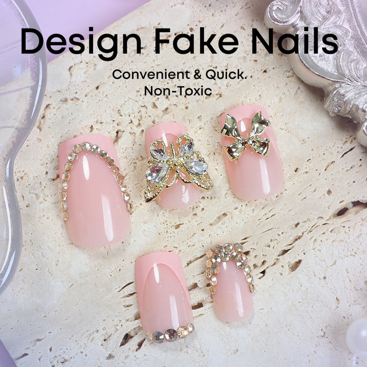 Glamorous artificial nail set with floral accents and glitter decorations Bowlift