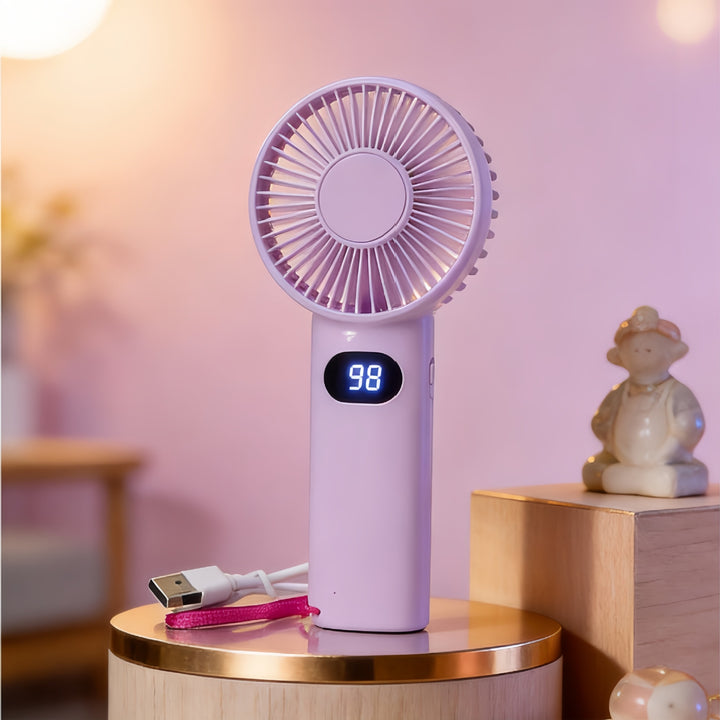 Women's handheld fan with digital temperature display Bowlift