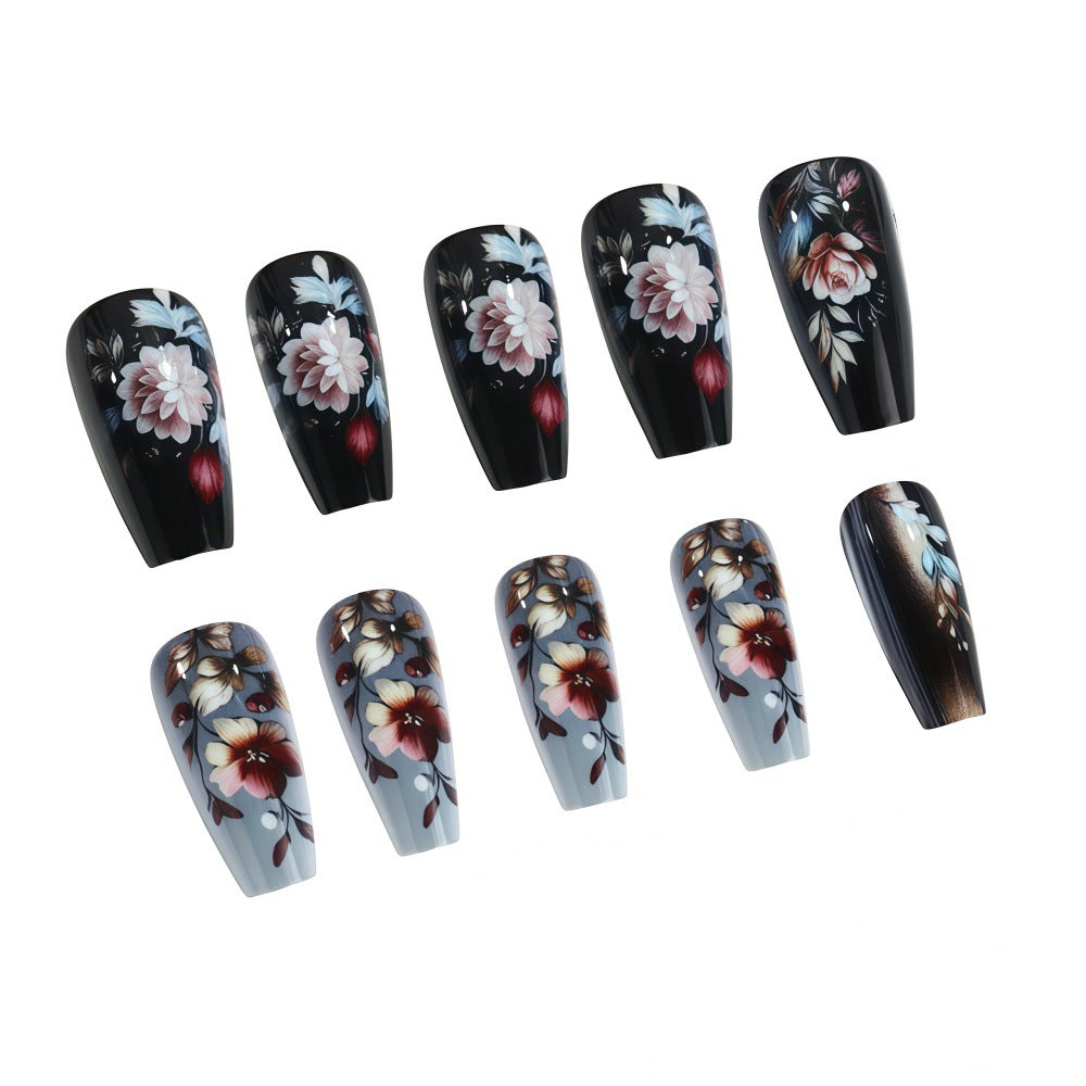 Artificial nails with floral design and luxurious finish Bowlift