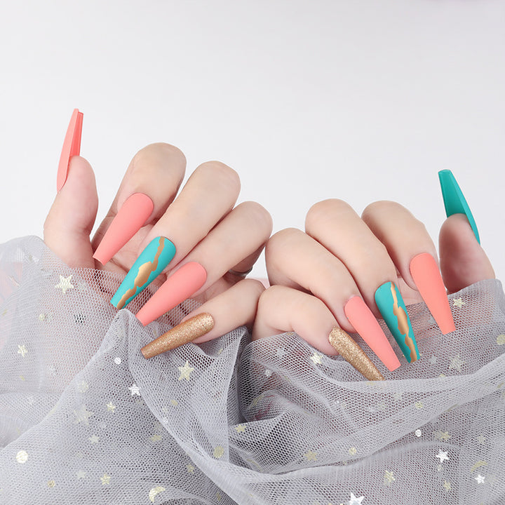 Stylish Long Stiletto Press-On Nails with Unique Matte and Glitter Finish Bowlift