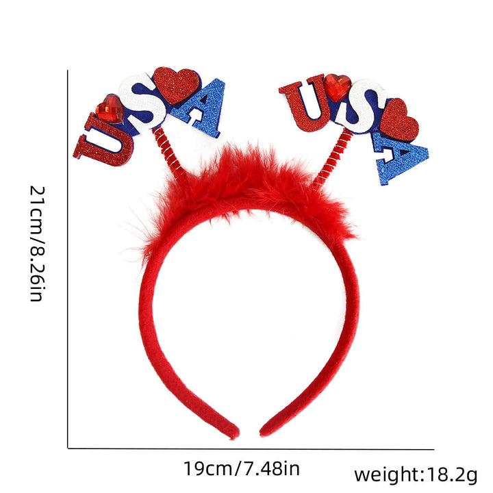 Unisex nan eye-catching party headband with attached pom poms, star tinsel, and small flag pendants Bowlift