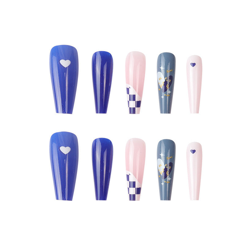 Artistic Press-On Nail Set with Geometric Patterns Bowlift