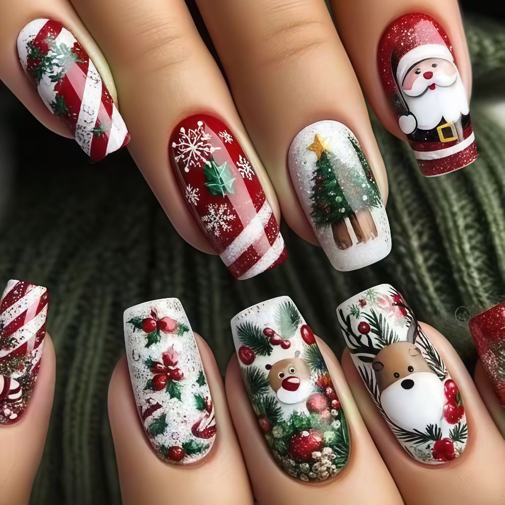Artificial nails in festive Christmas design Bowlift 1788542011